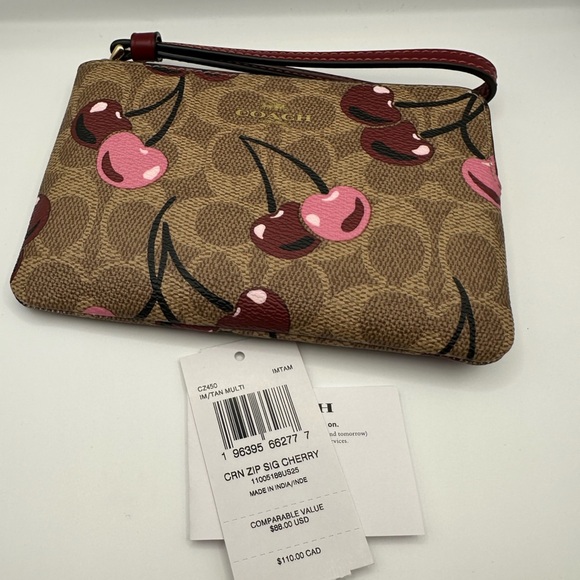 Coach Corner Zip Wristlet In Signature Canvas With Cherry Print NWT - Picture 1 of 11